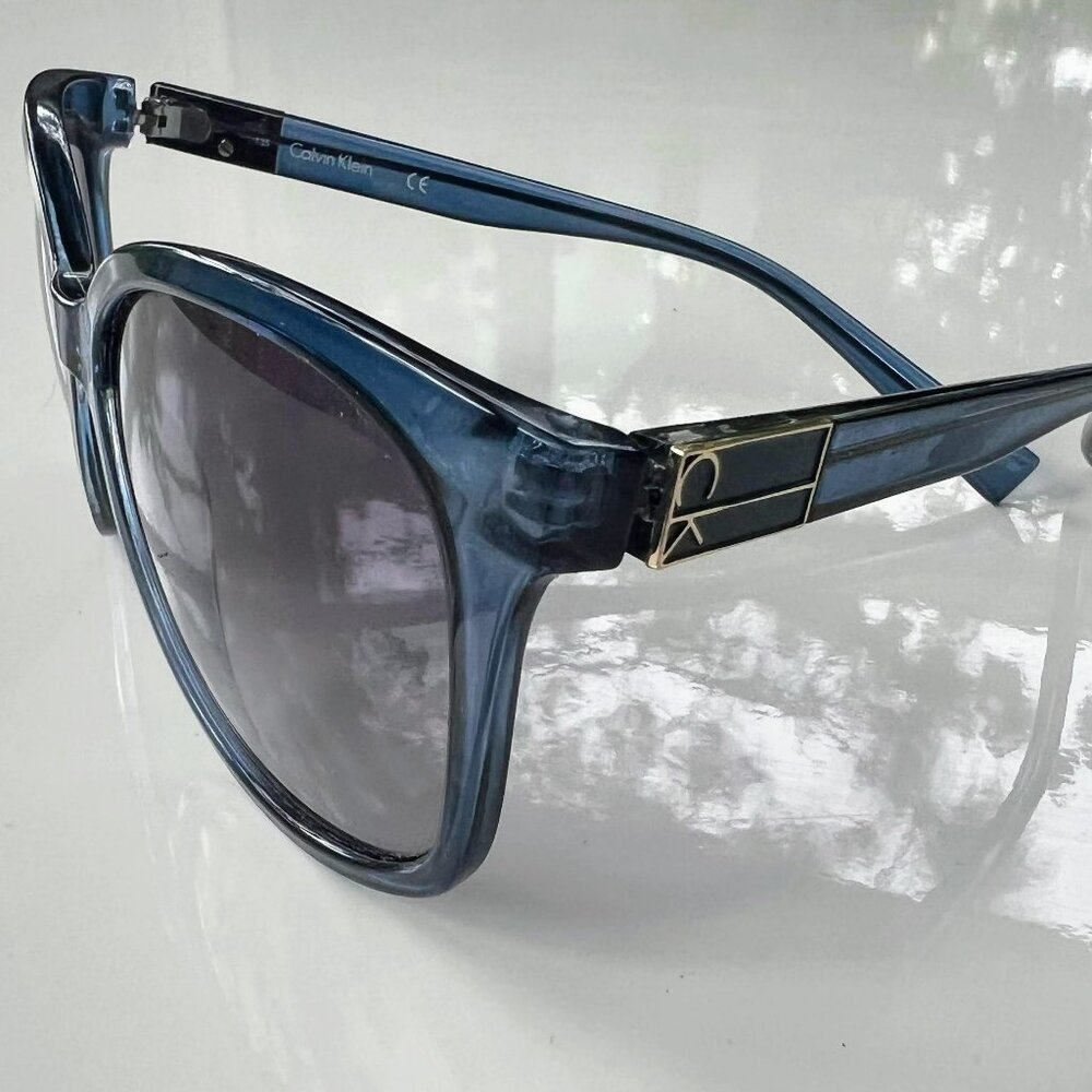 Calvin Klein Women Crystal Navy Square Sunglasses Blue Peach Pink Gradient